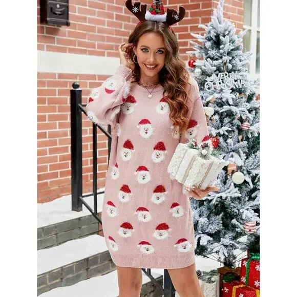 Soft Christmas Santa Sweater Dress in Green - Picture 4 of 9